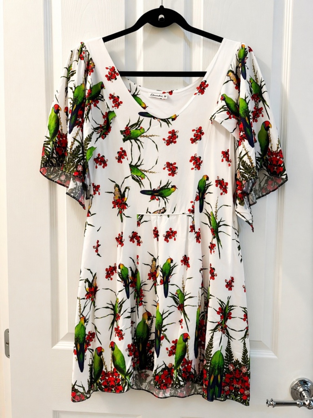 Tropical Bird Print Dress Size M | Flowy Cute Summer Dress